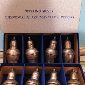 Vintage 8 glass lined Sterling Silver Salt and Pepper Shakers